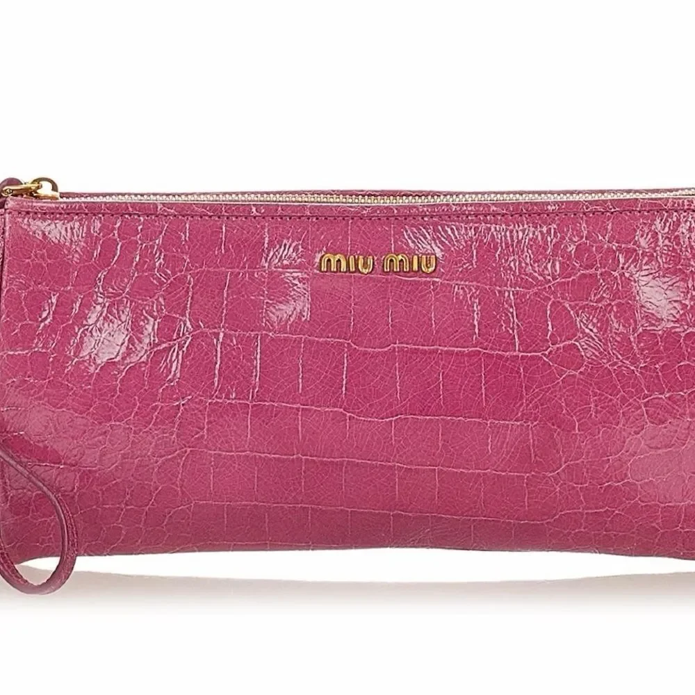 Miu Miu Vibrant Pink Embossed Wristlet